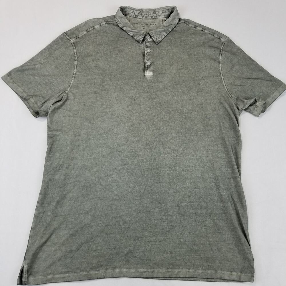 John Varvatos Polo Shirt Mens XL Gray Distressed Button Collar Casual Classic